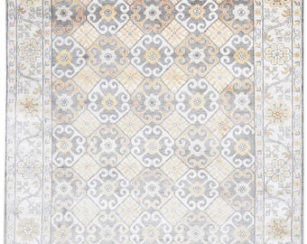 Art Silk Rug Grey Rug 8' X 10' Persien Hand Knotted Mughal Oriental Large Carpet