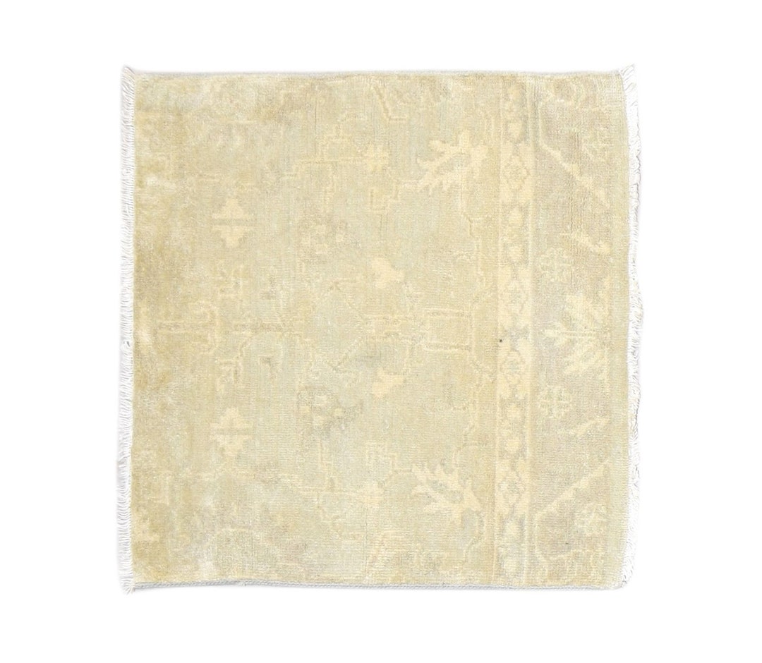 Wool Art Silk Rug Beige Rug 3X3 Persien Hand Knotted Oushak Oriental