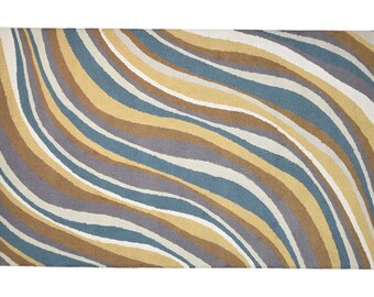 Wool Colorful Rug 5X8 Modern Hand Tufted Heriz-Indian Swirls Room Size Carpet