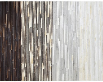 Brown / Gray Striped Leather Rug, Cowhide Rug, Patchwork Rug, Large Modern Area Rug Carpet