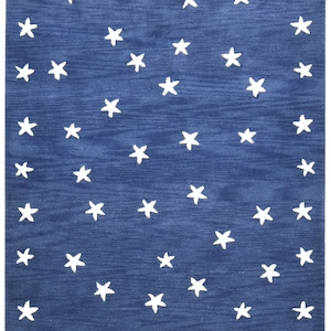 Star Rug Kids Rug Starry Skies Rug Pink Nursery Rug Star Blue Rug, Navy, Grey - Round