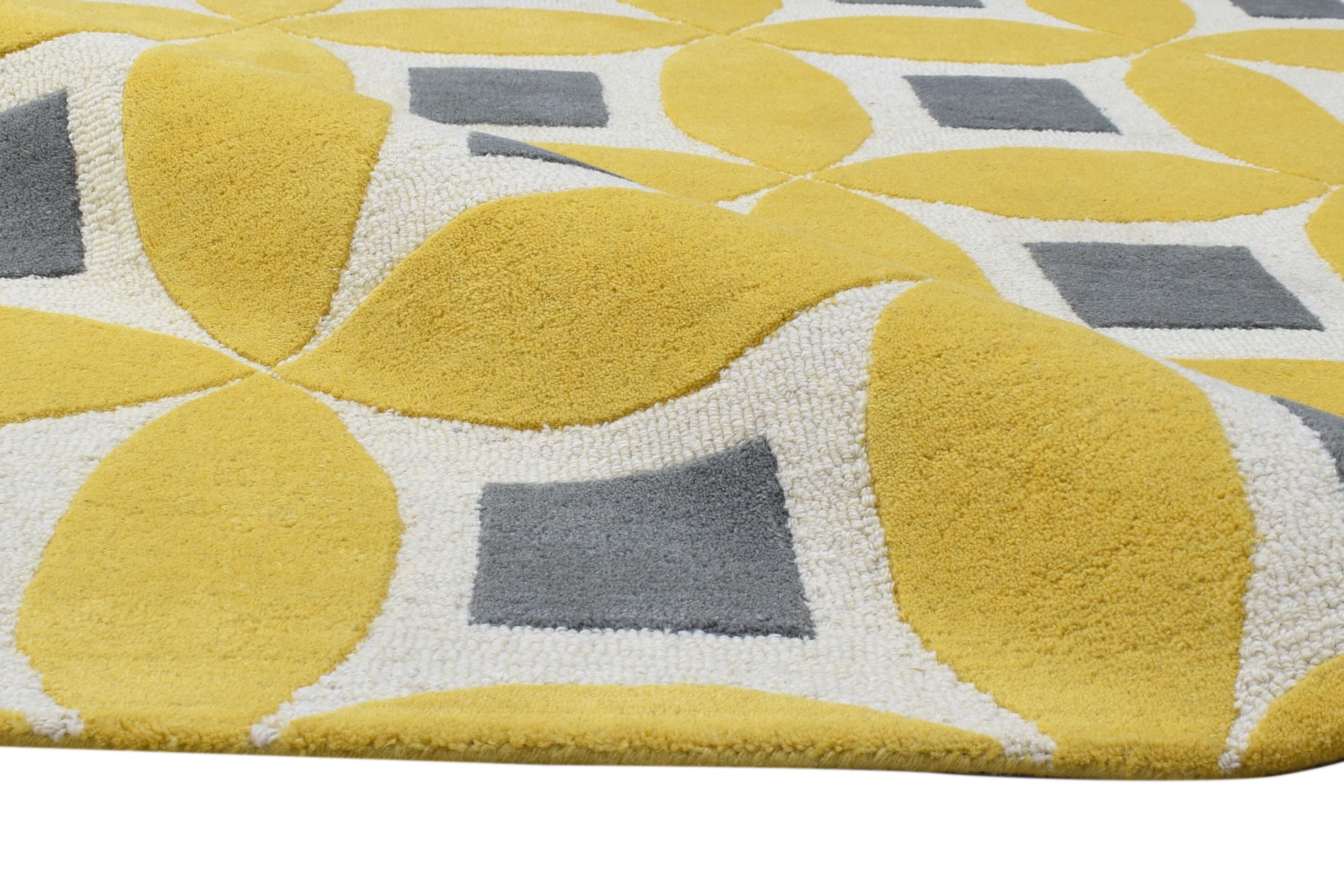 Wool yellow rug 4x6 modern hand tufted moroccan geometric room Etsy