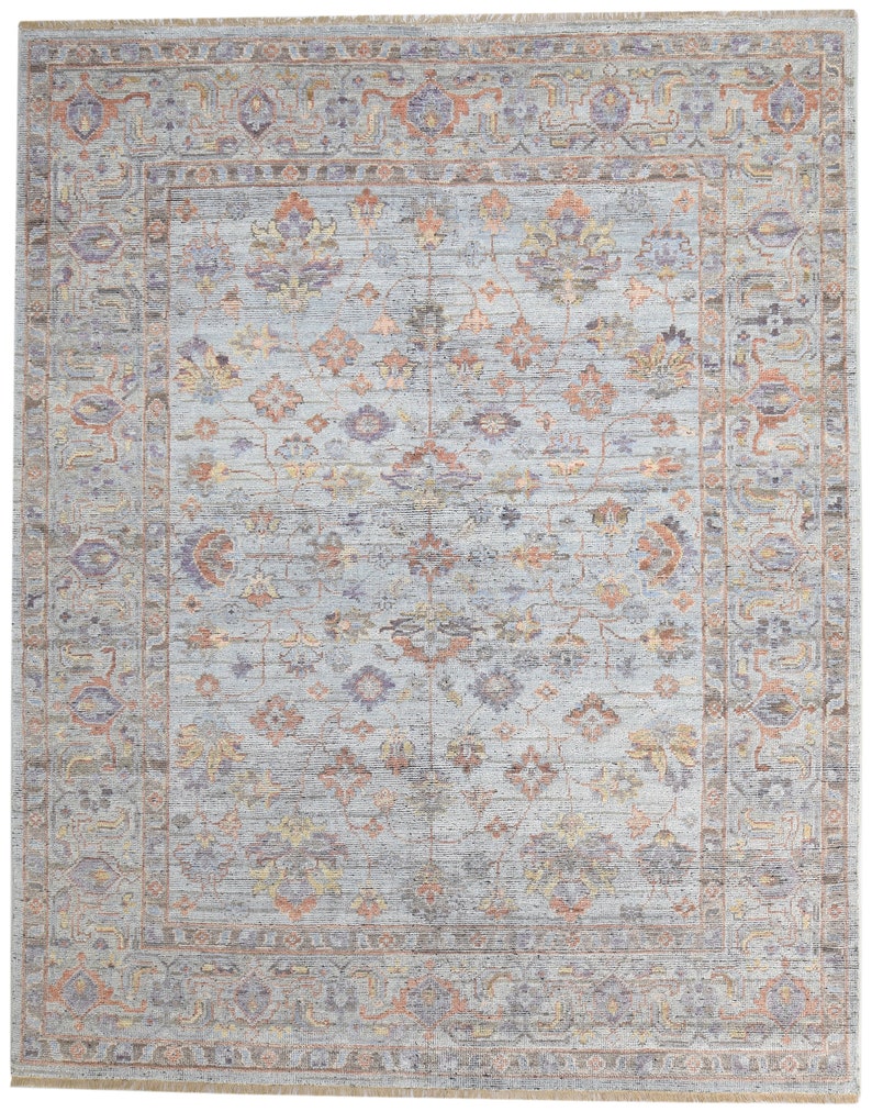Oushak Rug 10x14, 9x12, 8x10 Blue hand knotted Wool Persian Rug large Area Rug image 2