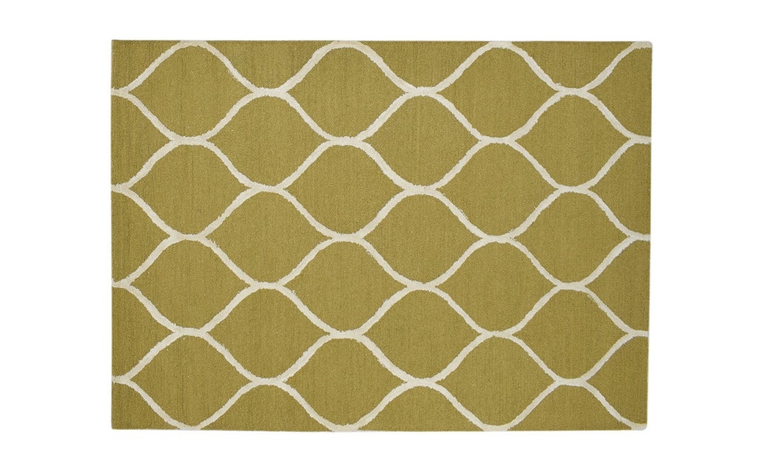 Wool Green Rug 5' X 7' Modern Hand Tufted Moroccan Trellis Room Size