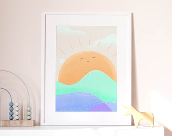 Happy Sun Artwork - PRINTABLE WALL ART | Digital Download, Sun Art, Wall Decor Print, Nursery Art, Kids Room Art, Happy Sunshine Wall Art