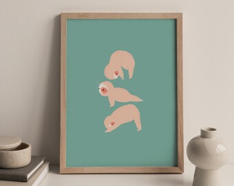 Yoga Sloth Artwork - PRINTABLE WALL ART | Digital Download, Sloth Digital Art, Kid Art, Nursery Art, Sloth Printable, Sloth Art, Animal Art