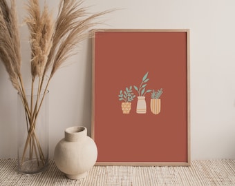 Potted Plant Artwork - PRINTABLE WALL ART | Digital Download, Plant Digital Art, Boho Art, Botanical Art, Houseplant Printable, Plant Print