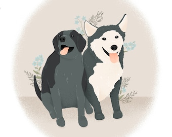 Custom Pet Portrait, Personalized Pet Drawing, Custom Dog Illustration, Personalized Pet Art, Digital Download, Digital Art, Hand Drawn