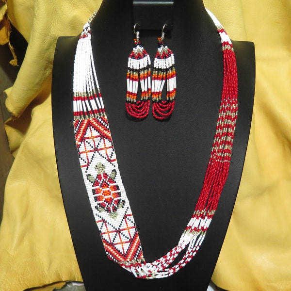 Native American Jewelry Style Beaded Necklace with earring sets are handmade in authentic, Indian style designs