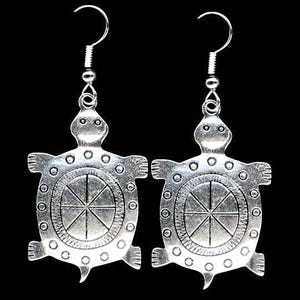 Pewter Turtle Earrings: Native American Sterling Silver Jewelry