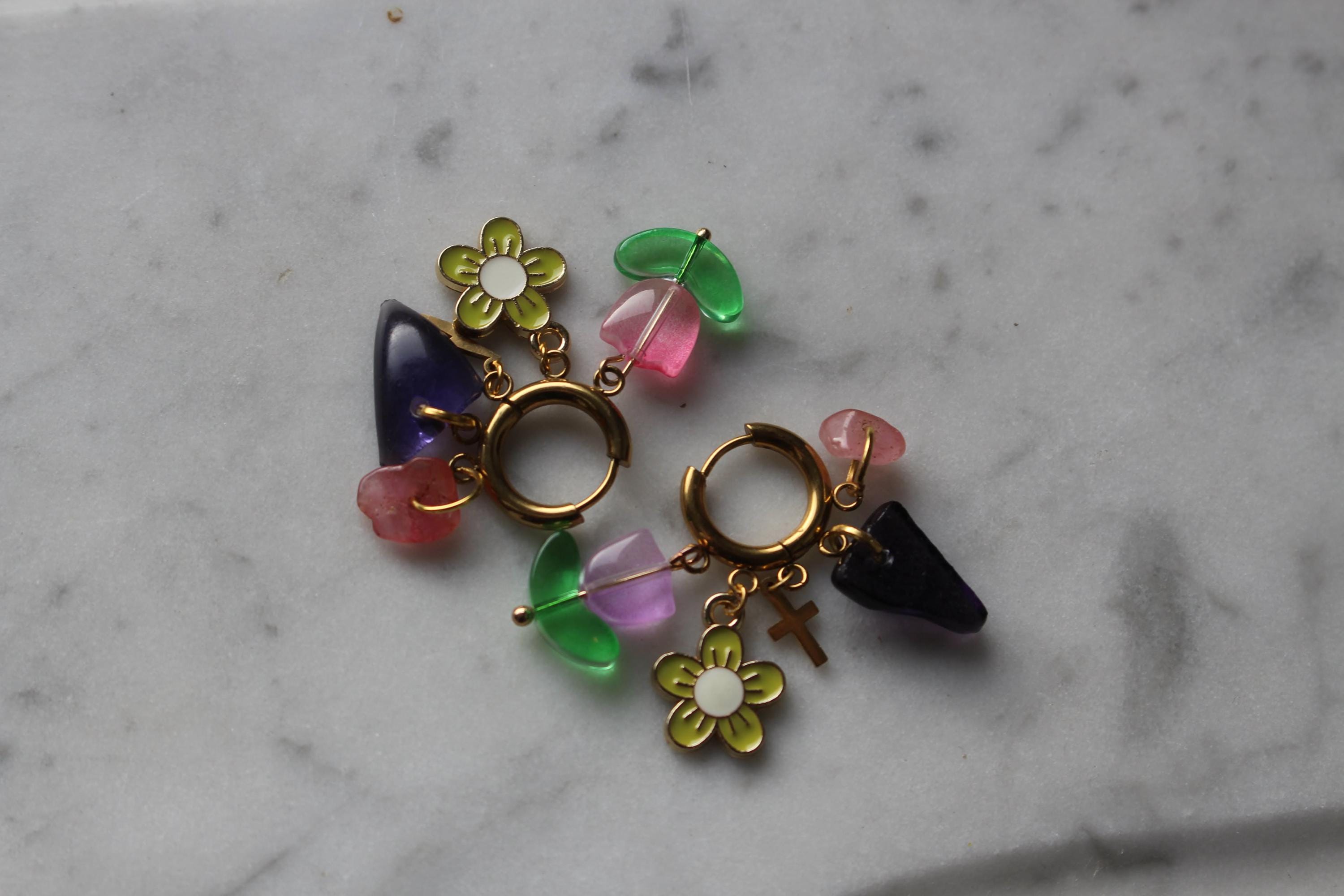 Boucles D'Oreilles Argent 925 - Fleurs Avec Cristal Autrichien Vitrail Medium - NEUVES Étiquetées