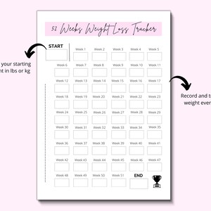 52 Week Weight Loss Tracker | Weight Loss Tracker Printable - Etsy