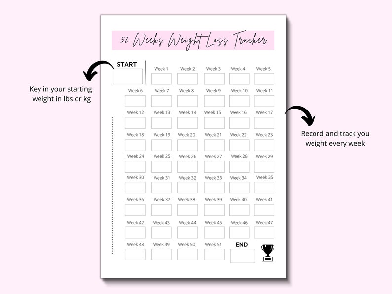 52 Week Weight Loss Tracker | Weight Loss Tracker Printable - Etsy