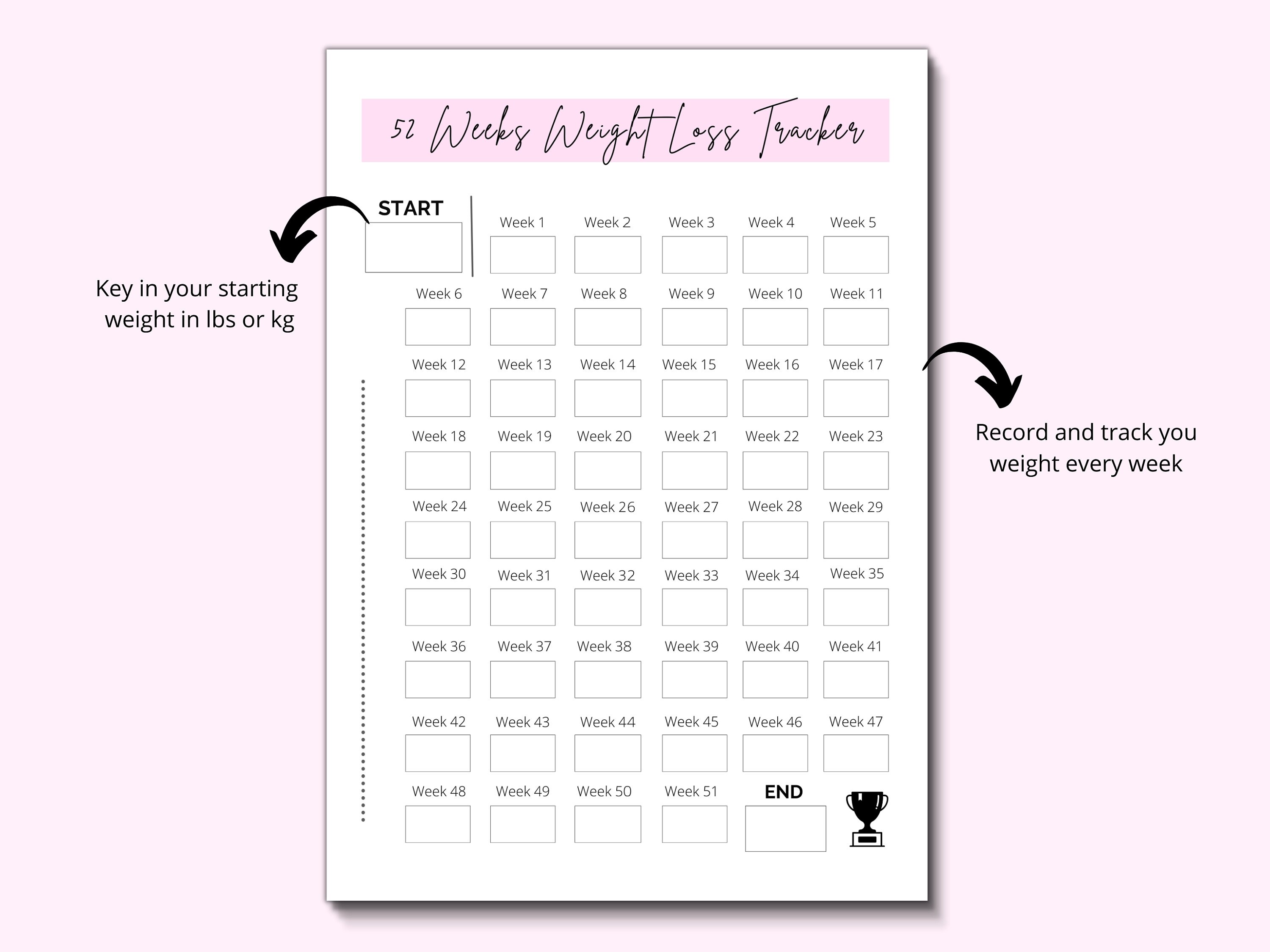 52 Week Weight Loss Tracker | Weight Loss Tracker Printable - Etsy