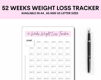 52 Week Weight loss tracker | Weight loss tracker printable