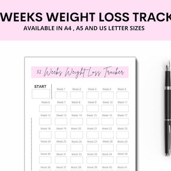 52 Week Weight loss tracker | Weight loss tracker printable