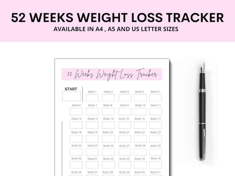 52 Week Weight Loss Tracker | Weight Loss Tracker Printable - Etsy