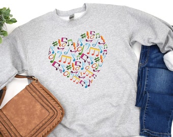 Musical Notes Sweatshirt, Musician Sweater, Music Teacher Sweatshirt, Gift for Musician, Gift For Music Teacher, Music Teacher Sweater