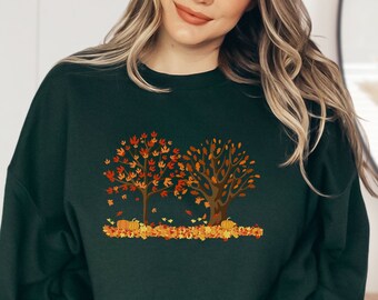 Herfstbladeren damesshirt, Halloween-pompoensweater, herfstsweater, herfsttrui dames, herfstshirts, herfstseizoen, herfstsweater