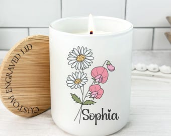 Birth Flower Candle Personalized With Name, April Birthday Gift, Custom Birth Flower Gift for Women