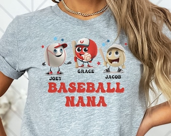 Chemise de baseball Nana, cadeau personnalisé de chemise de baseball Nana, chemise de jour de baseball, chemise de baseball de grand-mère, chemise de grand-mère personnalisée enfants avec des noms
