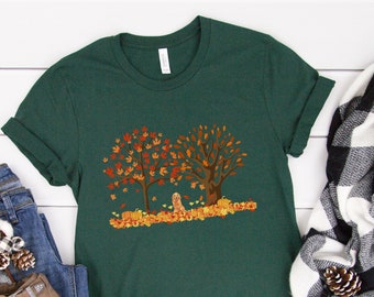 Fall Leaves Golden Retriever Shirt, Golden Retriever T-shirt, Autumn Shirt, Golden Mom T-shirt, Golden Retriever Gifts, Golden Mom Shirt