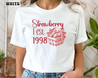 Jordgubbs-vintageskjorta, jordgubbsfestivalskjorta, Cottagecore-skjorta, jordgubbsplocknings-t-shirt, sommarskjorta för kvinnor, bondens marknadskjorta