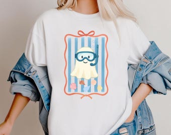 Maglietta estiva di Halloween, maglietta divertente di Halloween, maglietta estiva da spiaggia, maglietta Summerween, maglietta divertente con fantasma, maglietta estiva, maglietta da spiaggia