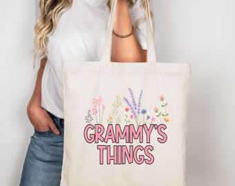 Grammy Geschenk Tote Bag, Wildblumen Canvas Tote, Geschenk für Grammy, Muttertagsgeschenk, Geschenk für Enkelkinder, Schwangerschaft offenbaren, neues Grammy Geschenk