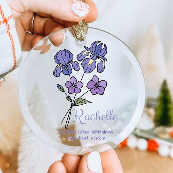 Custom Flower Ornaments, Personalized Birth Month Flower Gift, Glass Ornaments Personalized with Name, Christmas Ornament for Friend