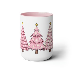 Pink Christmas Tree Mug, Pink Christmas Tree Wrap Mug, Christmas Mug, Hot Chocolate Mug, Pink Mug Gift, Christmas Gift, Pink Christmas Decor image 4