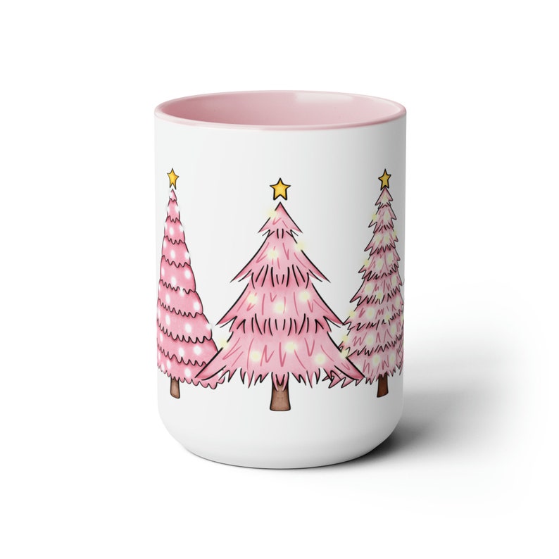 Pink Christmas Tree Mug, Pink Christmas Tree Wrap Mug, Christmas Mug, Hot Chocolate Mug, Pink Mug Gift, Christmas Gift, Pink Christmas Decor image 4