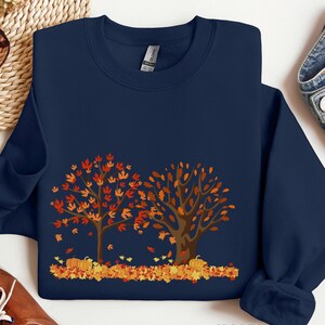Herbstlaub-Shirt Frauen, niedlicher Herbstpullover, Damenpullover, Damen Herbstpullover, Herbstlaub-Sweatshirt, Herbstgeschenke für Frauen, grünes Hemd Navy