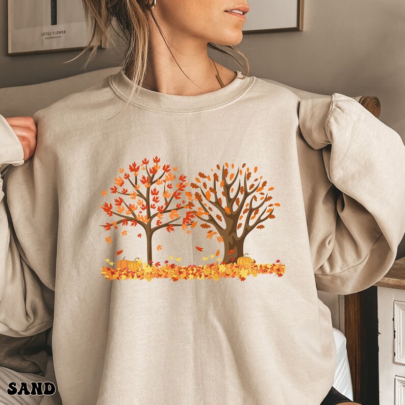Herbstlaub-Shirt Frauen, niedlicher Herbstpullover, Damenpullover, Damen Herbstpullover, Herbstlaub-Sweatshirt, Herbstgeschenke für Frauen, grünes Hemd Sand