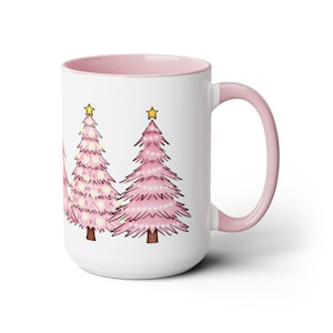 Pink Christmas Tree Mug, Pink Christmas Tree Wrap Mug, Christmas Mug, Hot Chocolate Mug, Pink Mug Gift, Christmas Gift, Pink Christmas Decor image 5