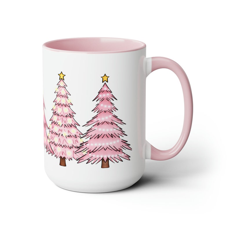Pink Christmas Tree Mug, Pink Christmas Tree Wrap Mug, Christmas Mug, Hot Chocolate Mug, Pink Mug Gift, Christmas Gift, Pink Christmas Decor image 5