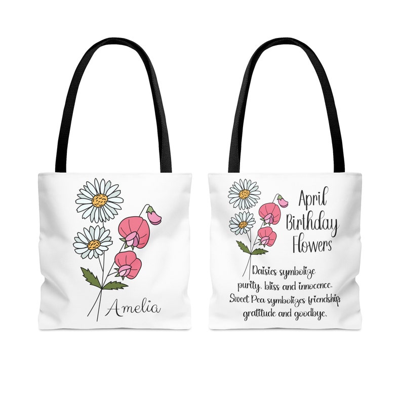 Birthday Gift for Women, Personalized Birth Month Flower Tote Bag, Bridesmaid Tote Bag Personalized, Gifts for Women, Custom Gift for Her April