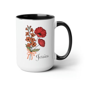 Personalized Birth Flower Coffee Cup With Name, August Birth Flower Gift for Women, August Birthday Gift, Leo Virgo Gifts, Custom Flower Mug image 2