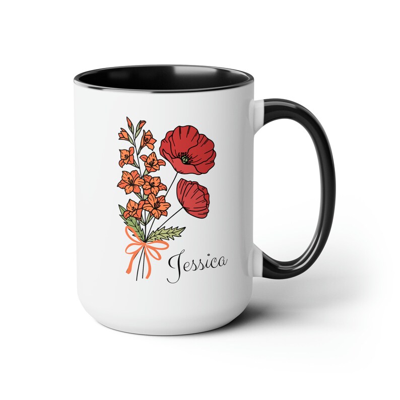 Personalized Birth Flower Coffee Cup With Name, August Birth Flower Gift for Women, August Birthday Gift, Leo Virgo Gifts, Custom Flower Mug image 2