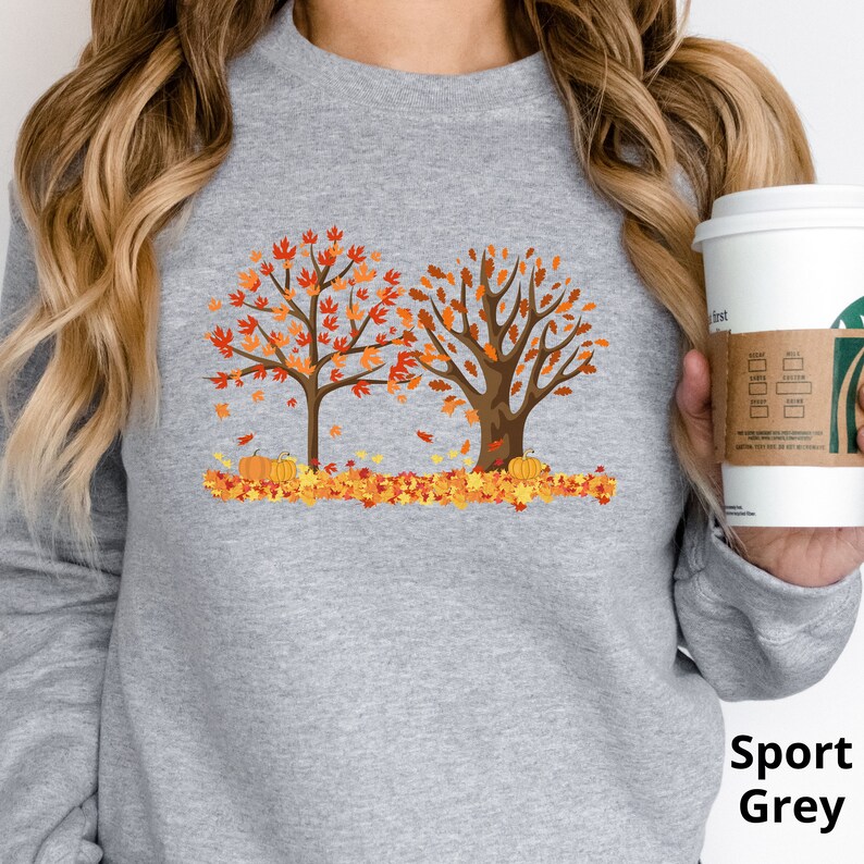 Herbstlaub-Shirt Frauen, niedlicher Herbstpullover, Damenpullover, Damen Herbstpullover, Herbstlaub-Sweatshirt, Herbstgeschenke für Frauen, grünes Hemd Sport Grey