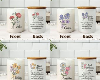Birth Flower Candle Personalized With Name, Friendship Gift, Custom Birth Flower Gift for Women, Birthday Gift