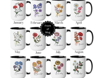 Birth Flower Coffee Cup Personalized With Name, Custom Birth Flower Gift for Women, Birth Month Flower Mug, ,Custom Birthday Flower Gift