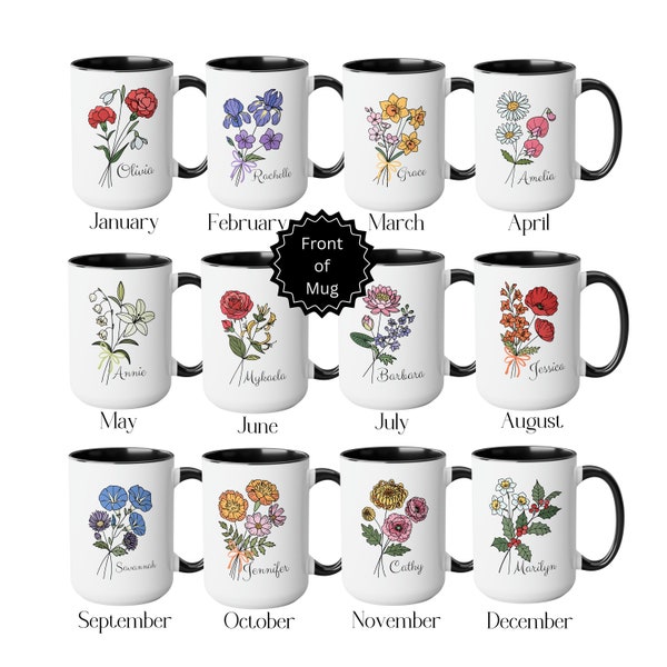 Birth Flower Coffee Cup Personalized With Name, Custom Birth Flower Gift for Women, Birth Month Flower Mug, ,Custom Birthday Flower Gift