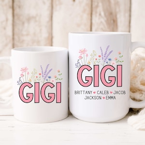 Gigi Gifts, Gigi Mug, Personalized Gigi Wildflowers Mug, Grandkids Names, New Gigi Mug, Mother&#39;s Day Gifts, Future Gigi, Pregnancy Reveal