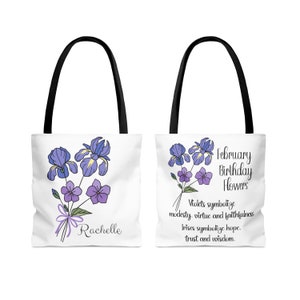 Birthday Gift for Women, Personalized Birth Month Flower Tote Bag, Bridesmaid Tote Bag Personalized, Gifts for Women, Custom Gift for Her February