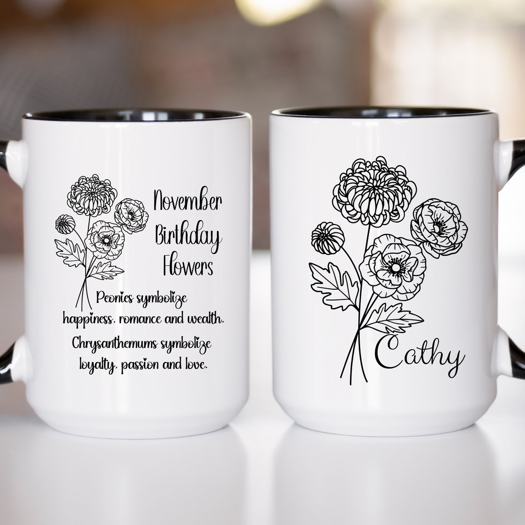 Personalized Birth Flower Coffee Cup With Name, November Birth Flower