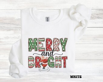 Merry and Bright Sweatshirt, Family Christmas Sweatshirt, Christmas Sweatshirts for Women, Holiday Party Sweater, Santa Sweatshirt
