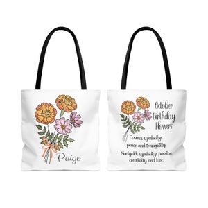 Birthday Gift for Women, Personalized Birth Month Flower Tote Bag, Bridesmaid Tote Bag Personalized, Gifts for Women, Custom Gift for Her October