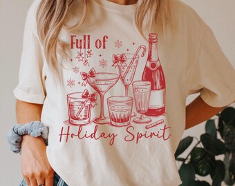 Camiseta navideña con colores cómodos para cócteles, Camiseta navideña de martini, Camiseta navideña de martini, Camiseta navideña de bebidas, Fiesta navideña