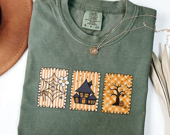 Koszulka Halloween Comfort Colors®, koszulka z motywem strasznego sezonu, słodka koszulka na Halloween, jesienna koszulka dla kobiet, koszulka „cukierek albo psikus”, jesienny prezent